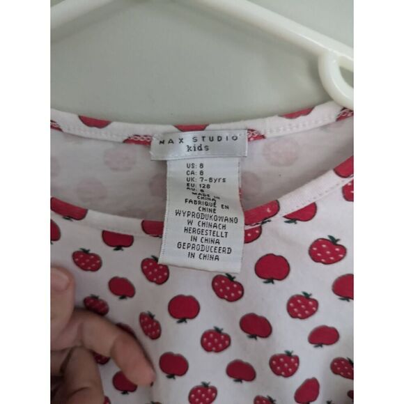 Max Studio Kids Girls Apple Print Long Sleeve Top - Picture 3 of 3